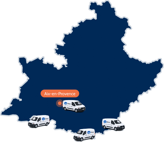 Carte de la zone d'intervention Côté Climat autour de Aix-en-Provence et en région PACA
