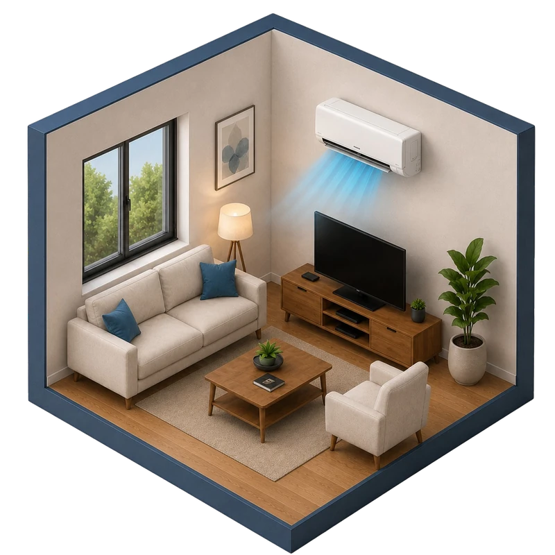 Climatiseur monosplit installé dans un salon